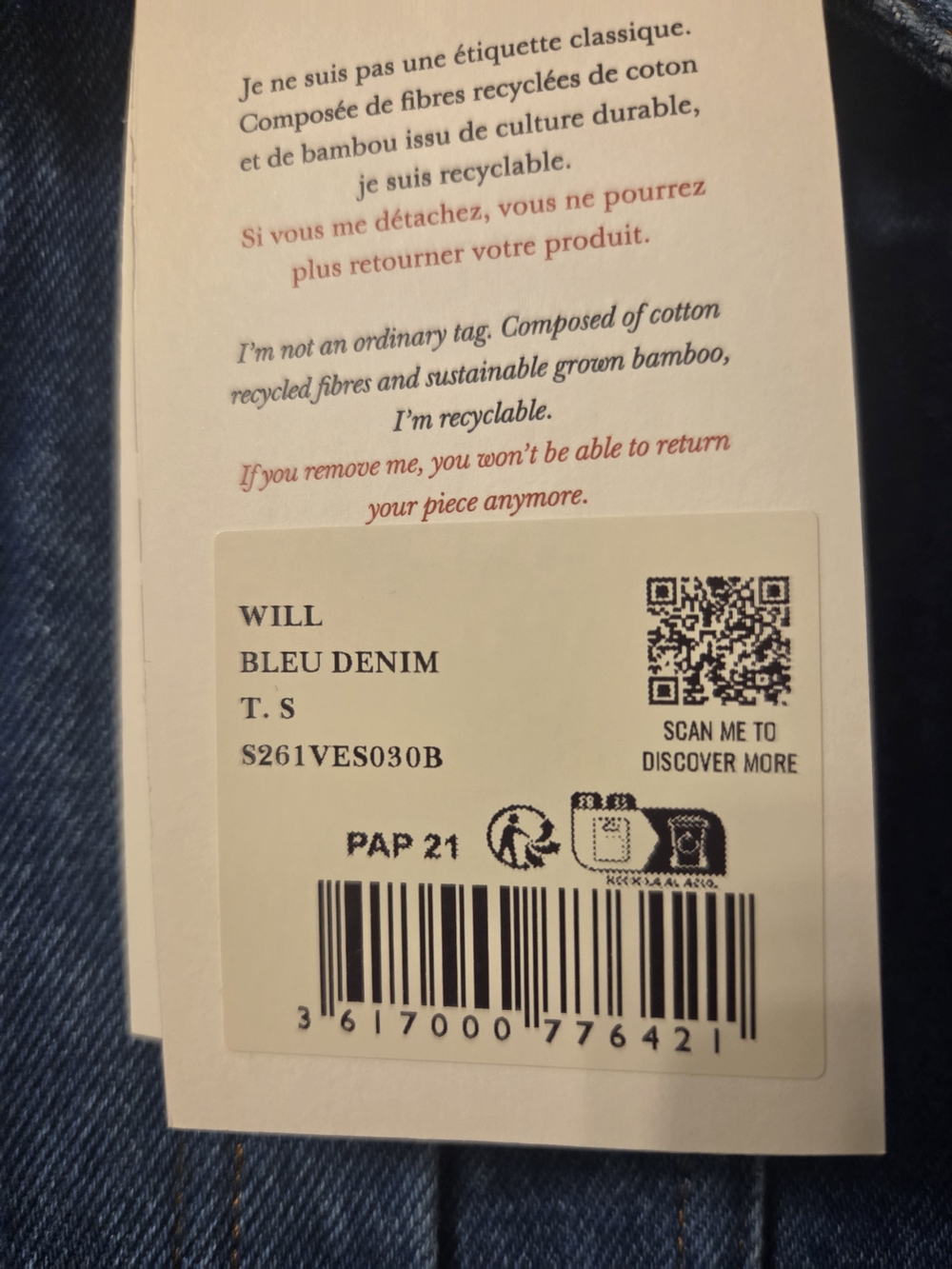 NWOT Sezane Denim Blue Will Jacket size Small - Picture 3 of 3